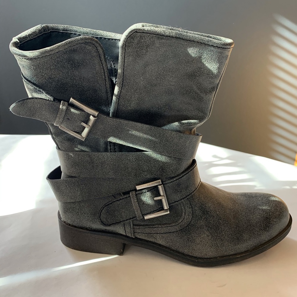 Madden Girl gray motorcycle boot.
